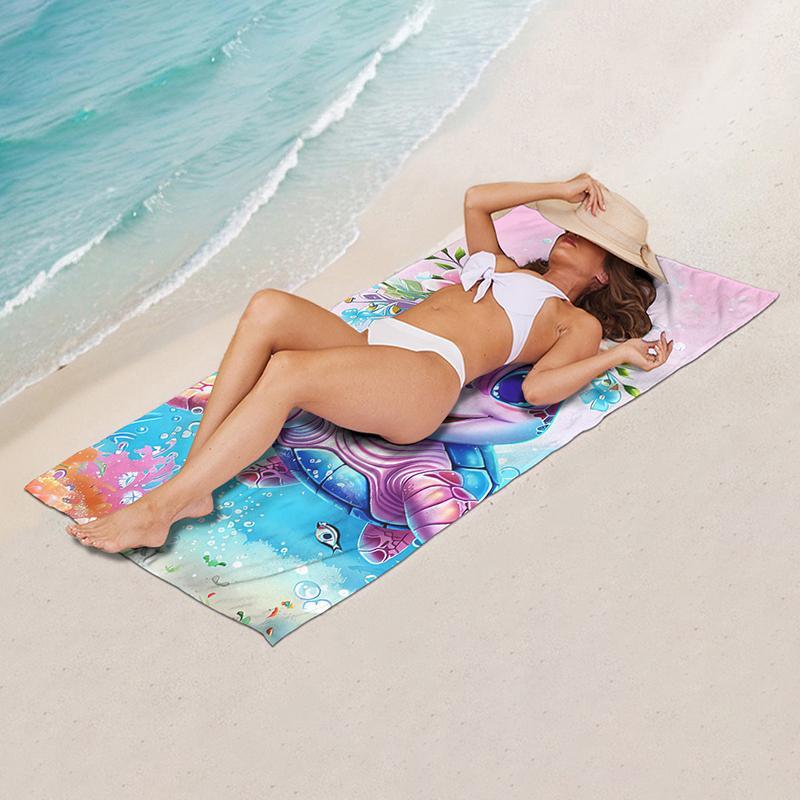 Cartoon Turtle Pattern Beach Towel, Beach Blanket, Mat, 1 Count Super Absorbent Swimming Towel, Comfortable Beach Towel, Beach Blanket, Mat, Fashionable Swimming Pool Towel, Gifts