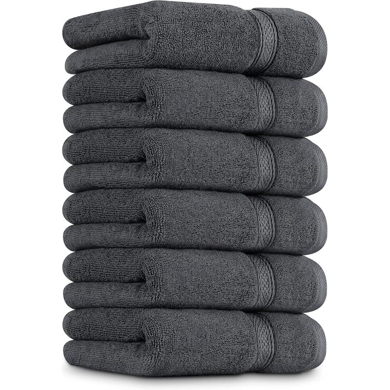 Towels 6 Pack Premium Hand Towels Set, (16 x 28 inches) 100% Ring Spun Cotton, Ultra Soft and Highly Absorbent 600GSM Towels for Bathroom, Gym, Shower, Hotel, and Spa (Grey)