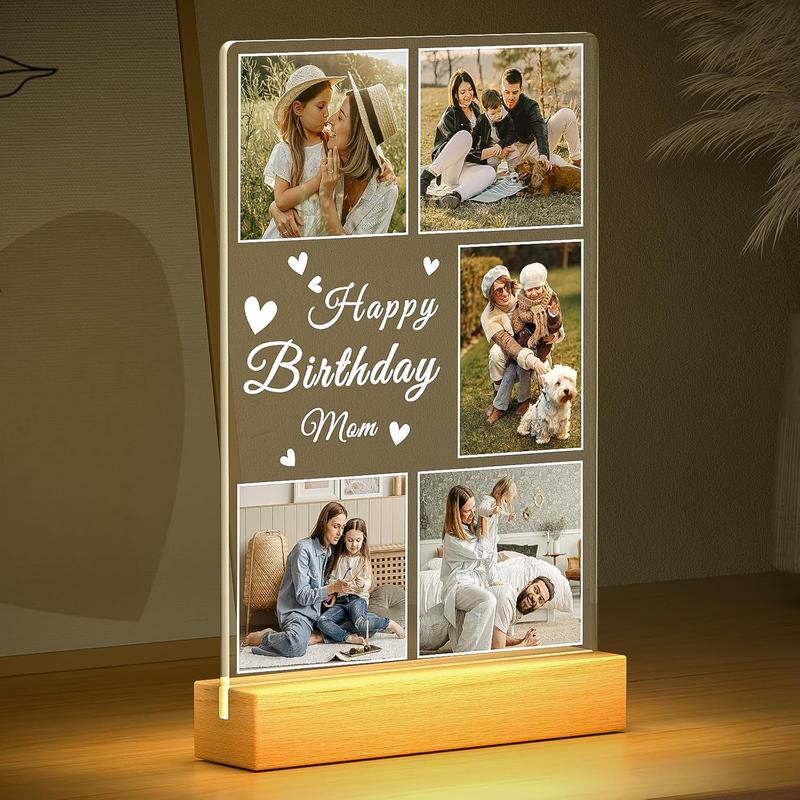 Personalized Christmas Birthday Gifts for Mom from Daughter and Son, Custom Picture Frames with Night Light, Custom Mom Photo Frame, Personalized Photo Gifts for Mom, Baby, Kid, Family