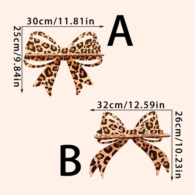 Wooden Bow Design Wall Hanging Jewelry Holder, 1 Count Leopard Print Wall Mounted Jewelry Display Rack, Home Decor for Bedroom, Living Room, Vanity