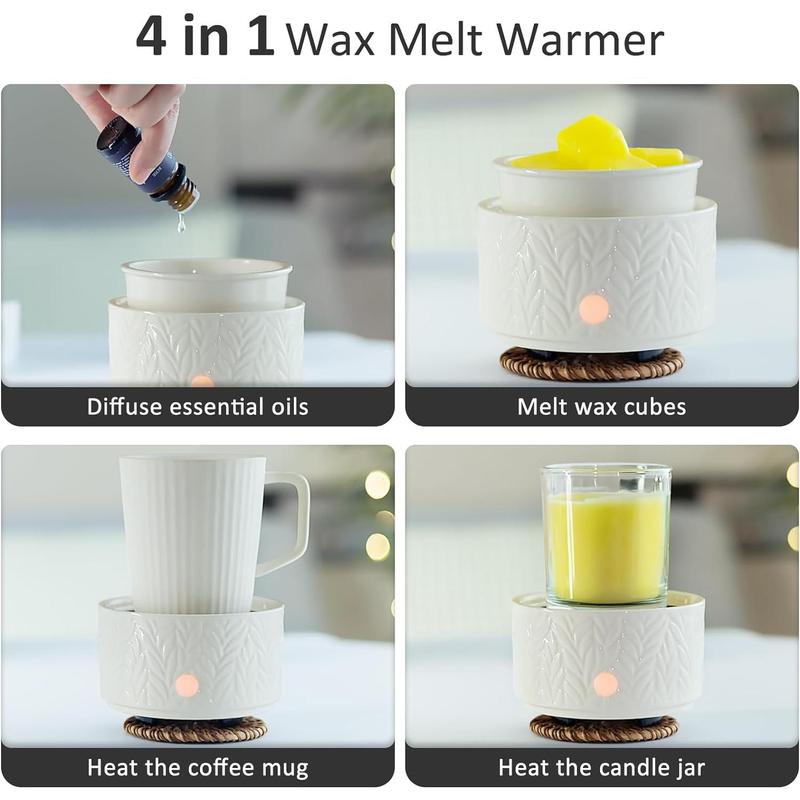 Wax Melt Warmer for Scented Wax Melts 3-in-1 Electric Ceramic Candle Wax Warmer Burner Fragrance Wax Melter for Home Office Bedroom Gift & Decor (Leaf)