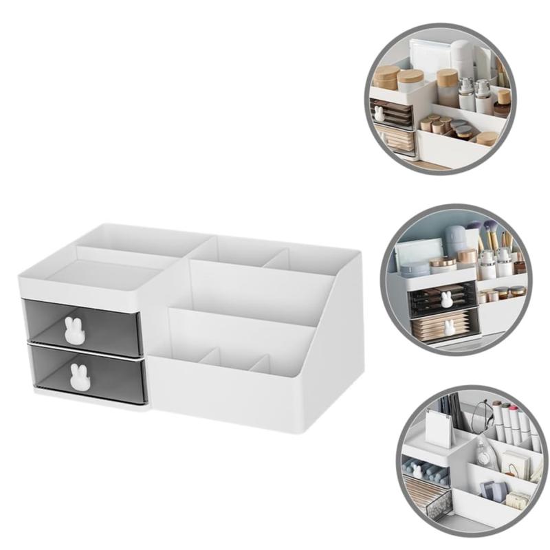 White Plastic Makeup Organizer with Sliding Storage Drawer for Home Office School  Drawer Storage Holder Box Racks