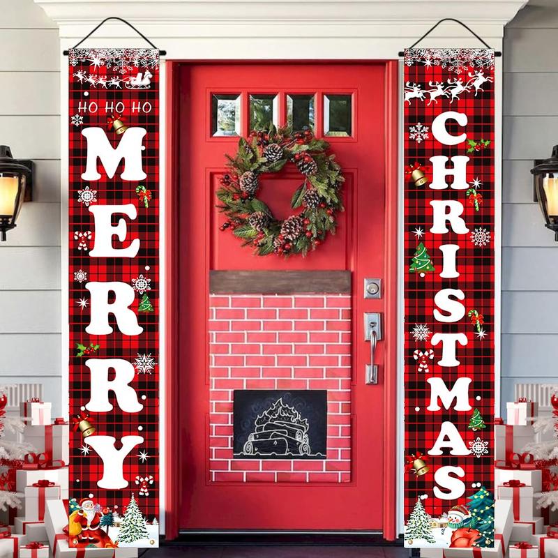 Christmas Decorations Red Black Buffalo Plaid Sign Set for Festival Merry Christmas Door Banner | Outdoor Yard & Front Porch | Indoor & Outdoor Xmas Decor for Home, Wall, Front Door, Yard, and Garage