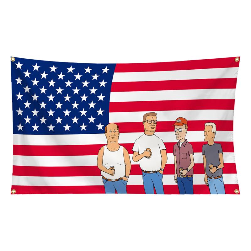 King of the Hill TV show America Flag 3x5ft with Grommet Lock Ring Durable Anti-UV Fade Banner for Room College Dorm Outdoor Party Decoration Supplies Funny Flag