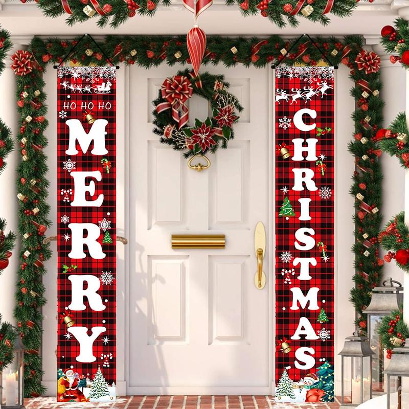 Christmas Decorations Red Black Buffalo Plaid Sign Set for Festival Merry Christmas Door Banner | Outdoor Yard & Front Porch | Indoor & Outdoor Xmas Decor for Home, Wall, Front Door, Yard, and Garage