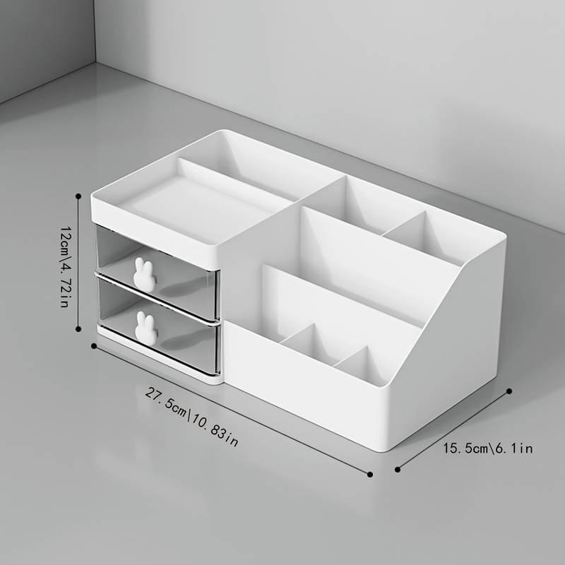 White Plastic Makeup Organizer with Sliding Storage Drawer for Home Office School  Drawer Storage Holder Box Racks