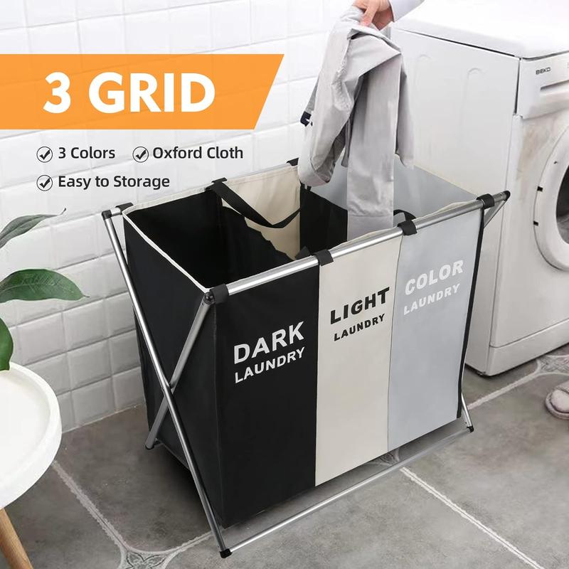 Large 3 Section Laundry Basket180L Freestanding Laundry Hamper,Colapsible Tall Clothes Hamper with Handles for Clothes Tovs in the Dorm & Family Closet Storage and Organizer,Thanksgiving, ChristmasGifts.