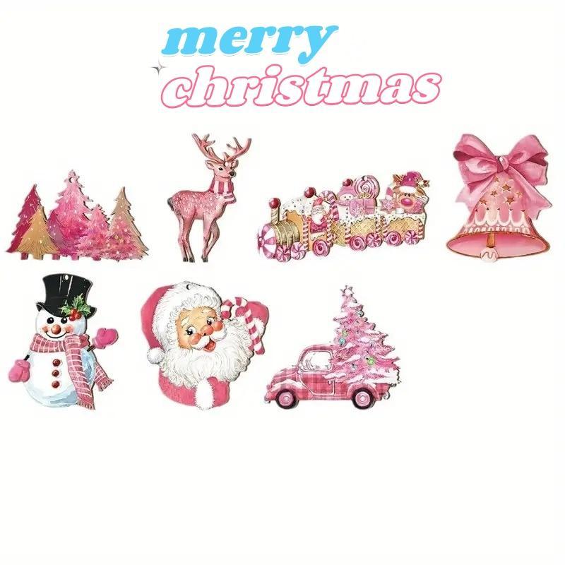 Wooden Christmas Hanging Ornament Set, 12pcs set Cute Cartoon Pattern Hanging Decor with Rope, Christmas Decorations, Christmas Gift