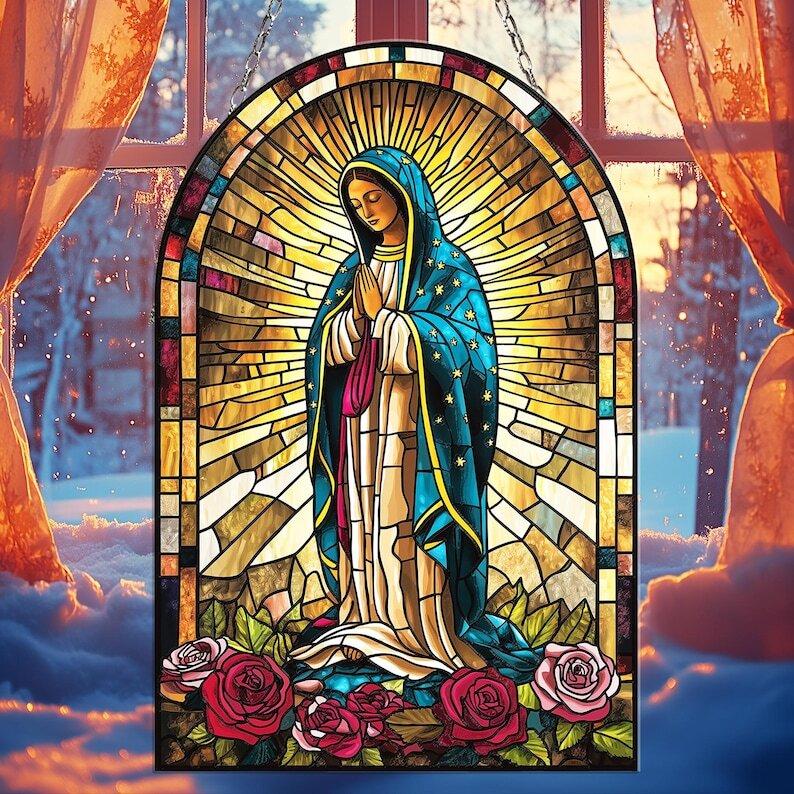 Our Lady of Guadalupe ACRYLIC SUNCATCHER Virgin Mary Window Hanging Christian Gift Religious Gifts Home Decor Mother of God Wall Decor