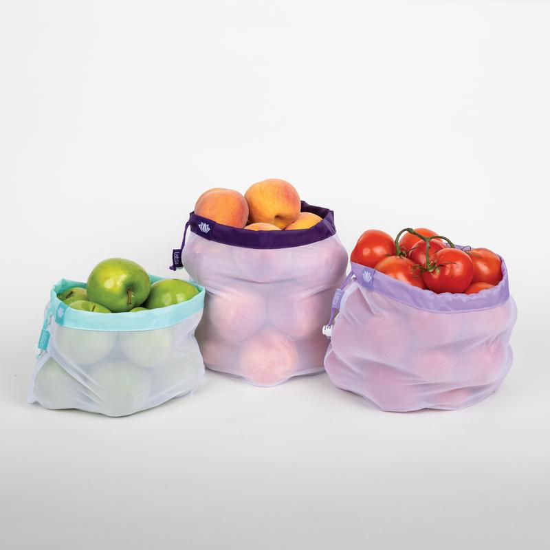 Lotus Produce Bags - Premium Mesh - Set of 9 Organiser Drawstring Plastic Fruits