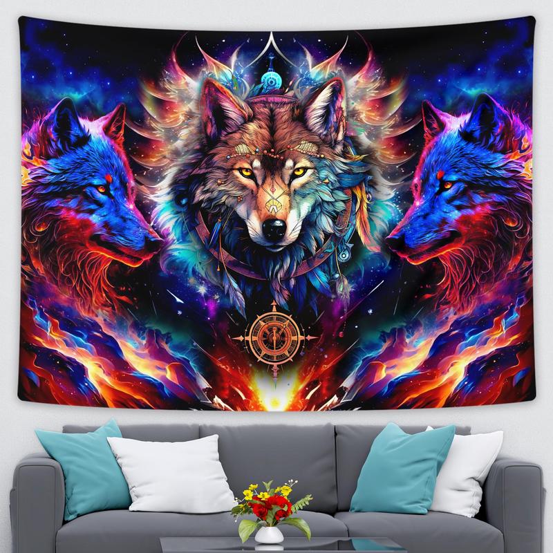 Wolf Pattern Tapestry, 1 Count Wall Hanging Blanket, Backdrop Decoration for Home Living Room Bedroom Dormitory