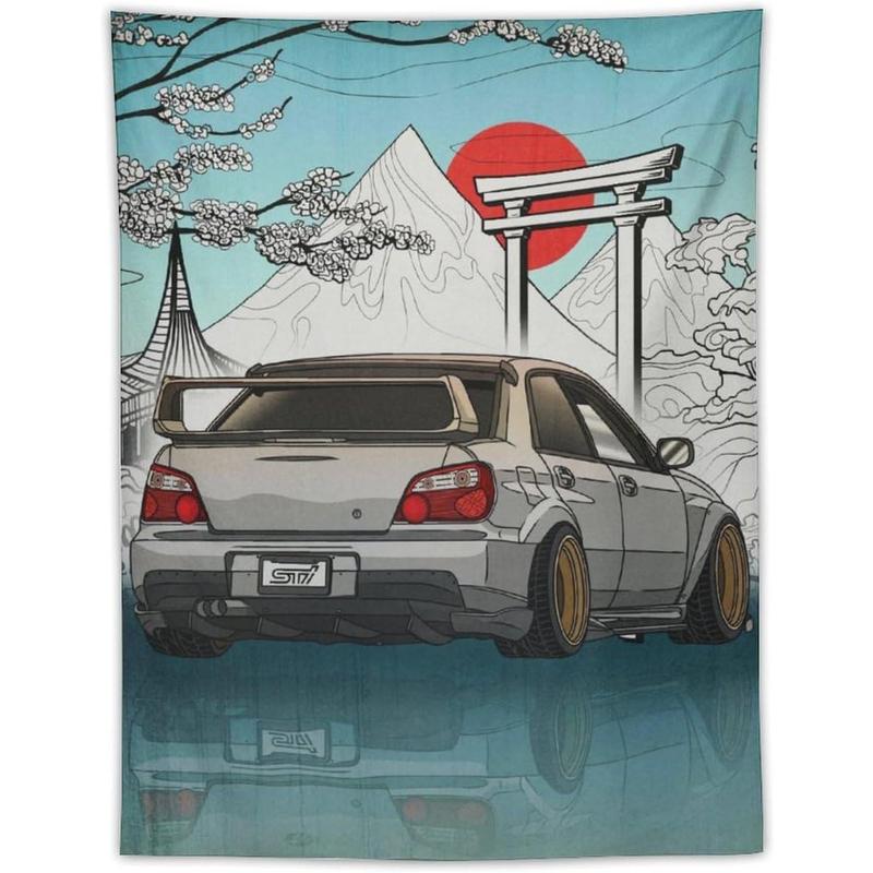 Cloth Peach Skin Velvet 7josnmre Impreza Wrx Jdm Car Art Japan Fuji Temple Sunset Tapestry Wall Hanging Funny Wall Tapestry for Bedroom Living Room Office Classroom Dorm Ceiling Home Wall Decor Art Tapestries 40