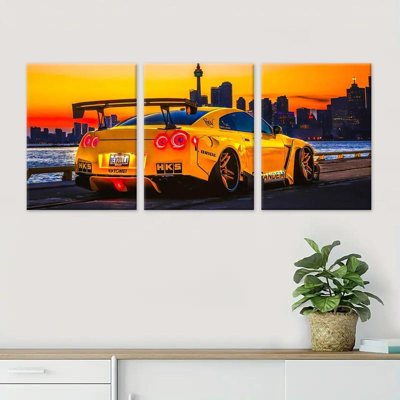 Car Pattern Canvas Painting with Frame, 3 Counts set Modern Wall Art Painting, Canvas Art Wall Art Decor for Home Living Room Bedroom Office, Car Posters Wall Decor, Room Decor, Christmas 2024 Ornament, Christmas Gift Ideas, Stocking Stuffers