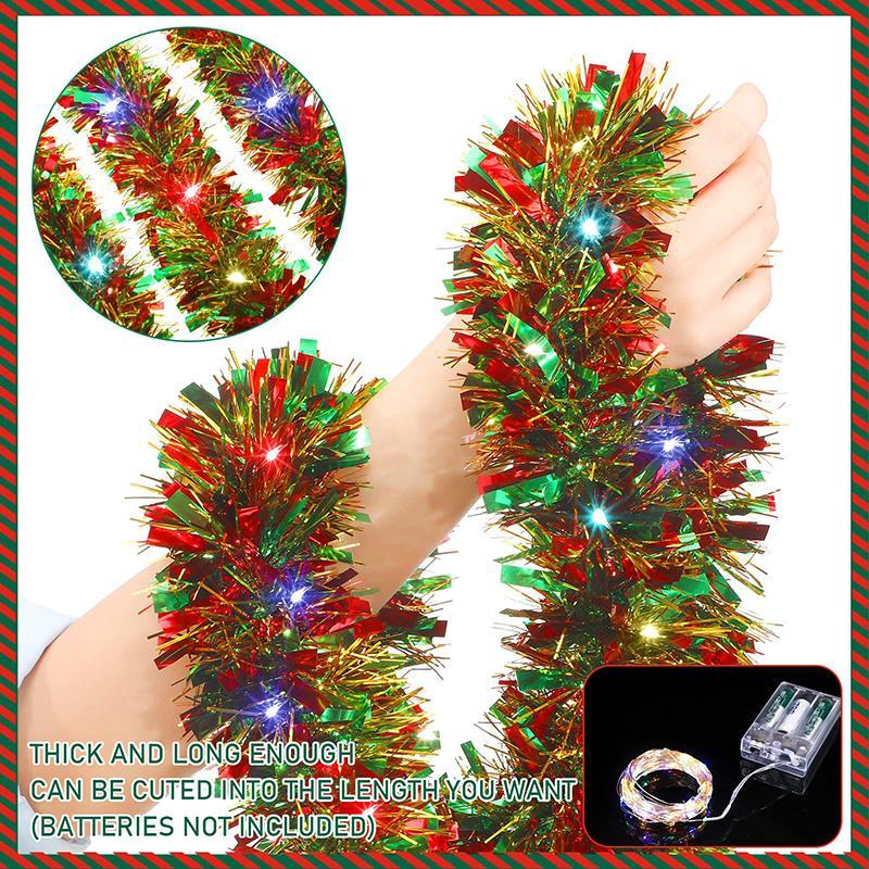 Christmas Tinsel Garland Night Light, Battery Powered Colorful Tree Garland without Battery, Indoor & Outdoor Decoration Supplies for Party Festival