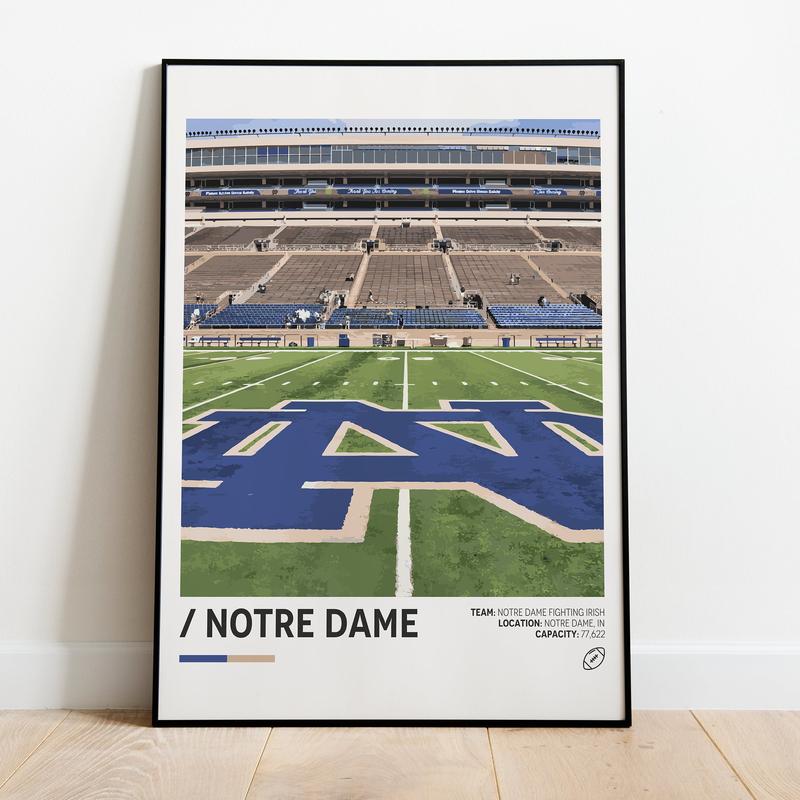 Notre Dame Stadium Poster, Fighting Irish Poster, Dorm Decor, Bedroom Wall Art, Minimalist Sports Poster, Stadium , unframed, Poster Decor