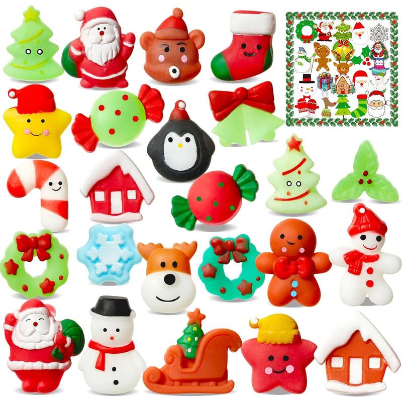 Christmas 48 Stocking Stuffers for Kids: Christmas Squishies Gifts Party Favors - Fidget Toy Bulk Advent Calendar Trinkets - Grinch Goodie Bag Prizes for Classroom Girl (24 Mochies + 24 Stickers)