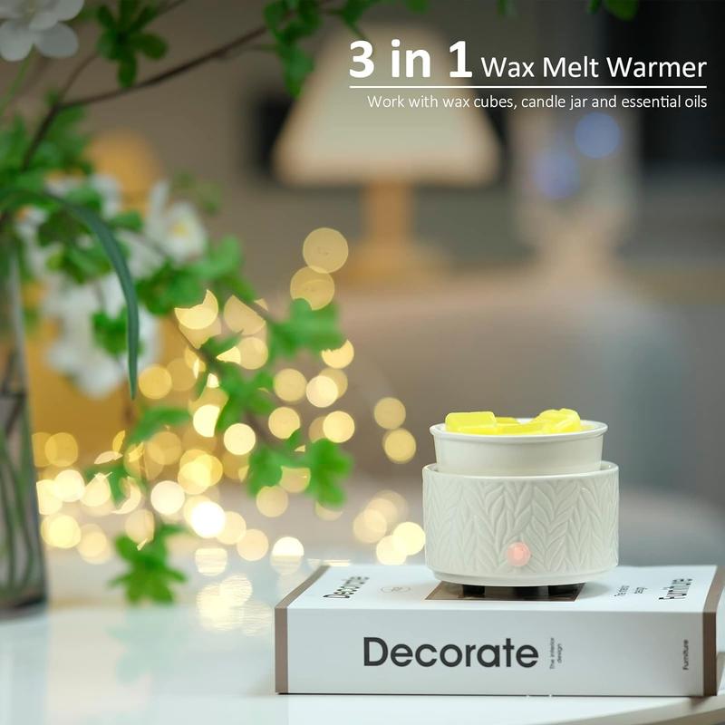 Wax Melt Warmer for Scented Wax Melts 3-in-1 Electric Ceramic Candle Wax Warmer Burner Fragrance Wax Melter for Home Office Bedroom Gift & Decor (Leaf)