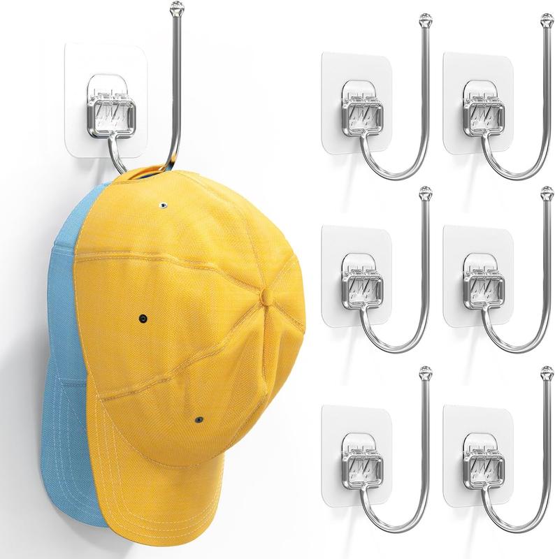 6 Pack Hat Racks for Baseball Caps Wall, Stainless Steel Hat Organizer for Baseball Caps, Hat Storage for Baseball Caps, Hat Hooks Hat Hanger Strong Adhesive Wall Drilled for Door, Bedroom, Closet