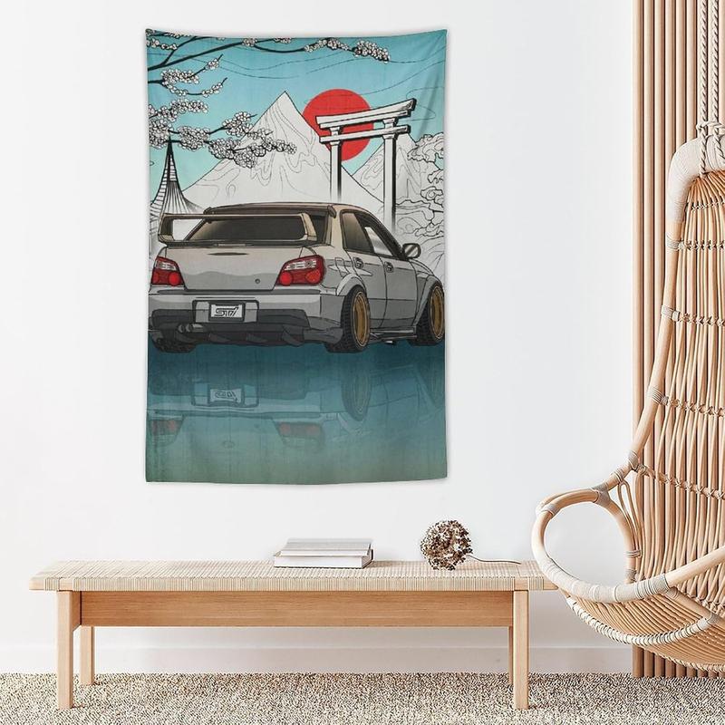 Cloth Peach Skin Velvet 7josnmre Impreza Wrx Jdm Car Art Japan Fuji Temple Sunset Tapestry Wall Hanging Funny Wall Tapestry for Bedroom Living Room Office Classroom Dorm Ceiling Home Wall Decor Art Tapestries 40