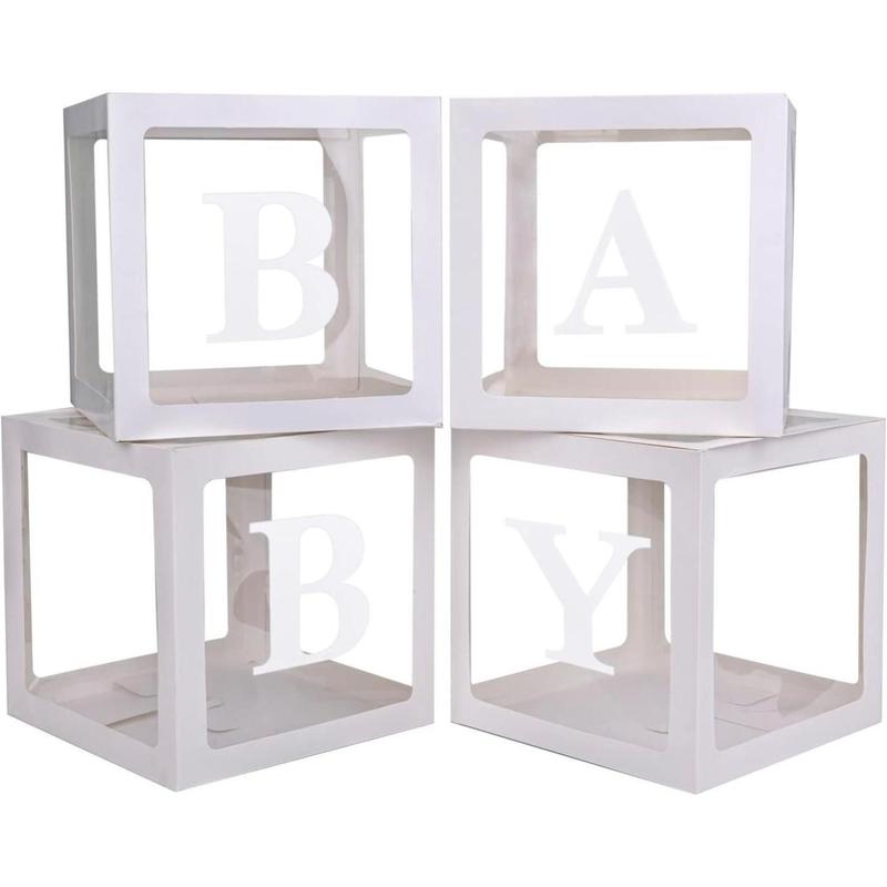 Boxes with 4 count Letters for Shower White Clear Balloon Box Blocks Gender Reveal Decorations and Birthday Party