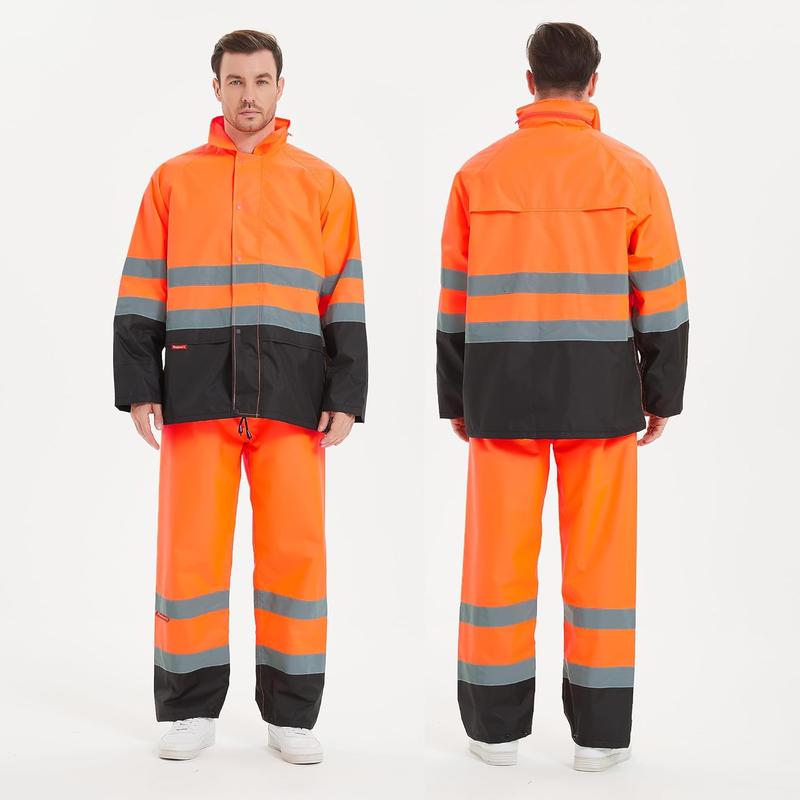 ProtectX Hi Vis Rain Suit for Men Waterproof Class 3 High Visibility Reflective Safety Rain Jacket Pant Set Rain Coat Workwear