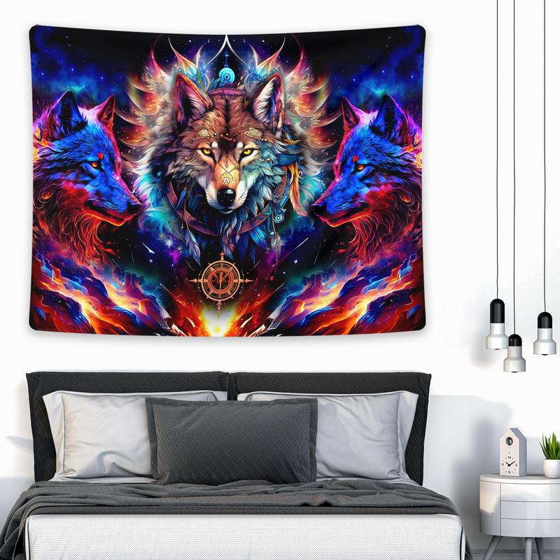 Wolf Pattern Tapestry, 1 Count Wall Hanging Blanket, Backdrop Decoration for Home Living Room Bedroom Dormitory