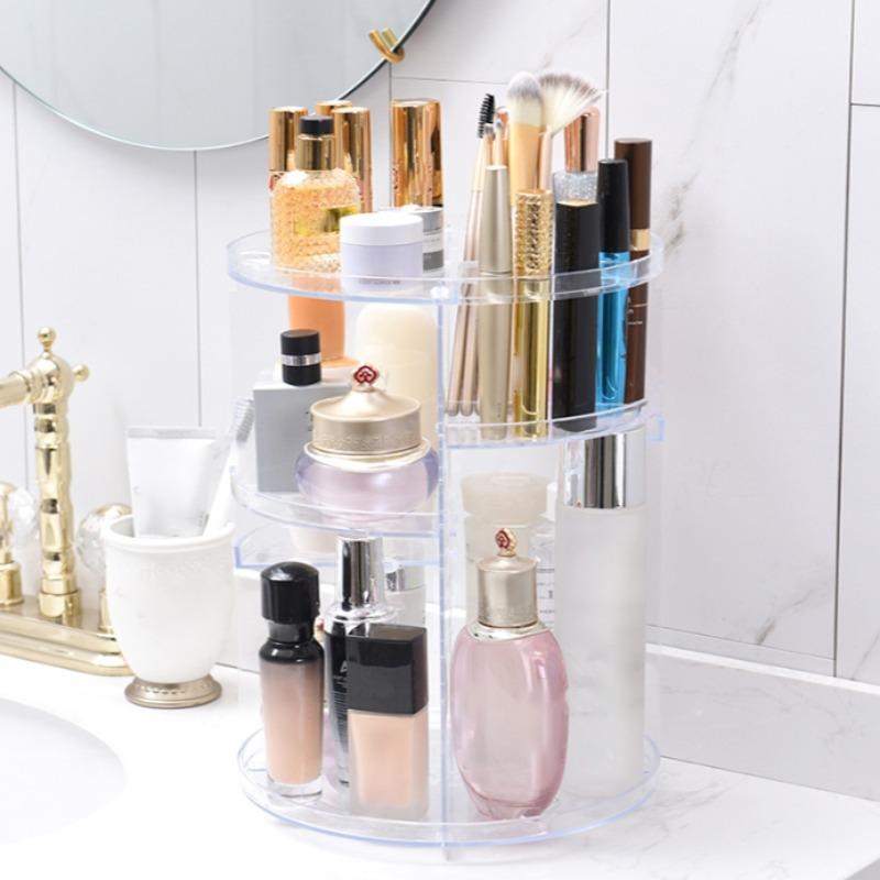 Rotatable Makeup Organizer, 1 Count Large Capacity Cosmetic Storage Box, Makeup Stand, Desktop Organizer For Home & Travel