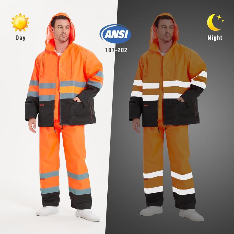 ProtectX Hi Vis Rain Suit for Men Waterproof Class 3 High Visibility Reflective Safety Rain Jacket Pant Set Rain Coat Workwear