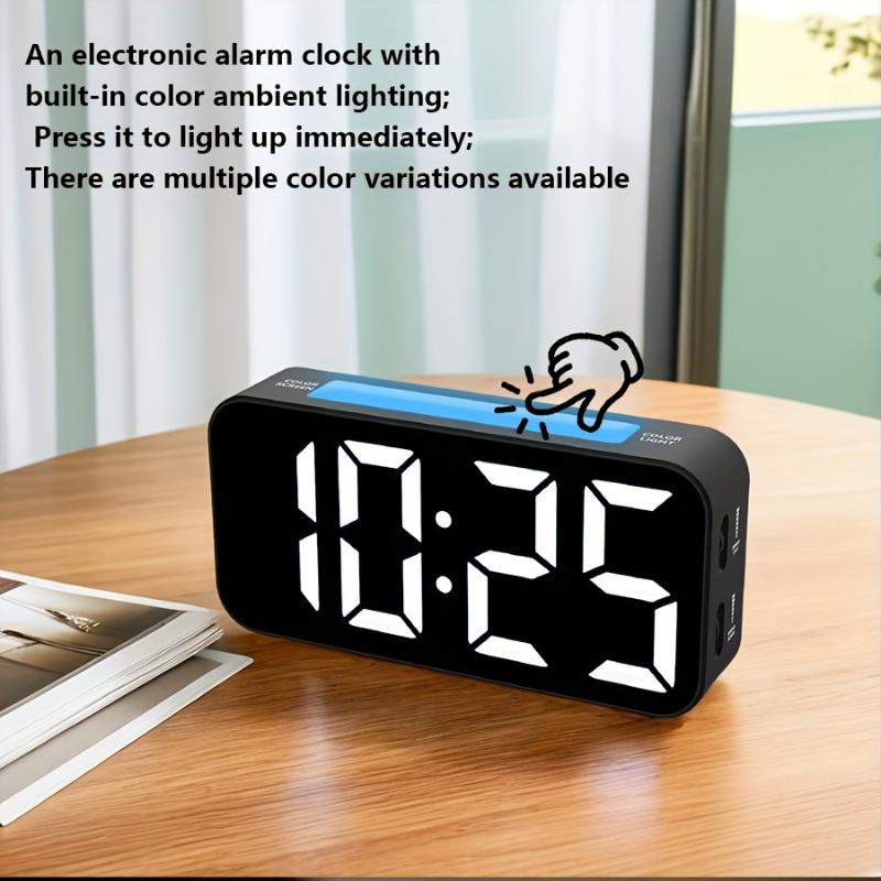 hatch alarm clock 1pc Multifunctional Iridescent Ambient Light Mirror Alarm Clock with Adjustable Screen Brightness and Color, Two Sets of Alarm Clock Functions, USB Plug-in, and Atmosphere Lighting