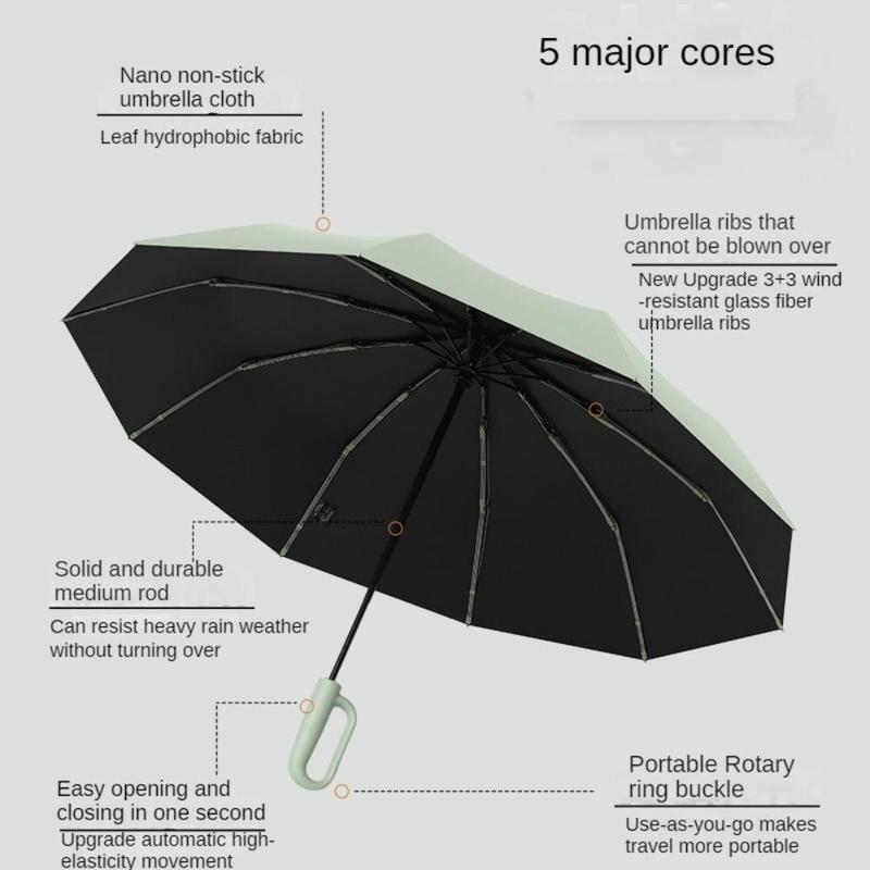 Automatic Umbrella, 1 Count Ring Buckle Windproof Reinforced Umbrella, Folding Umbrella for Women, Suitable for Outdoor Travel Cover