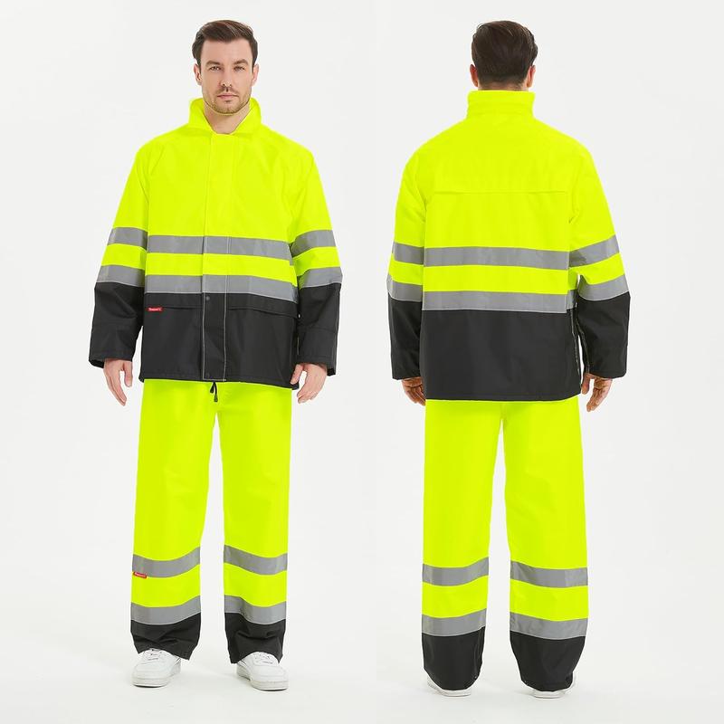 ProtectX Hi Vis Rain Suit for Men Waterproof Class 3 High Visibility Reflective Safety Rain Jacket Pant Set Rain Coat Workwear