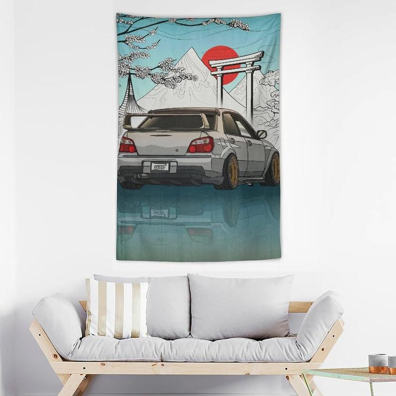 Cloth Peach Skin Velvet 7josnmre Impreza Wrx Jdm Car Art Japan Fuji Temple Sunset Tapestry Wall Hanging Funny Wall Tapestry for Bedroom Living Room Office Classroom Dorm Ceiling Home Wall Decor Art Tapestries 40