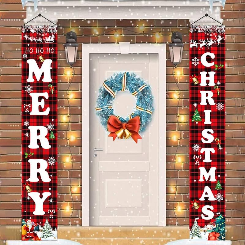 Christmas Decorations Red Black Buffalo Plaid Sign Set for Festival Merry Christmas Door Banner | Outdoor Yard & Front Porch | Indoor & Outdoor Xmas Decor for Home, Wall, Front Door, Yard, and Garage