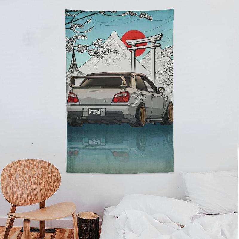 Cloth Peach Skin Velvet 7josnmre Impreza Wrx Jdm Car Art Japan Fuji Temple Sunset Tapestry Wall Hanging Funny Wall Tapestry for Bedroom Living Room Office Classroom Dorm Ceiling Home Wall Decor Art Tapestries 40