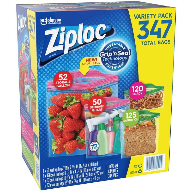 Ziploc Double Zipper Bag, Variety Pack, 347 Count