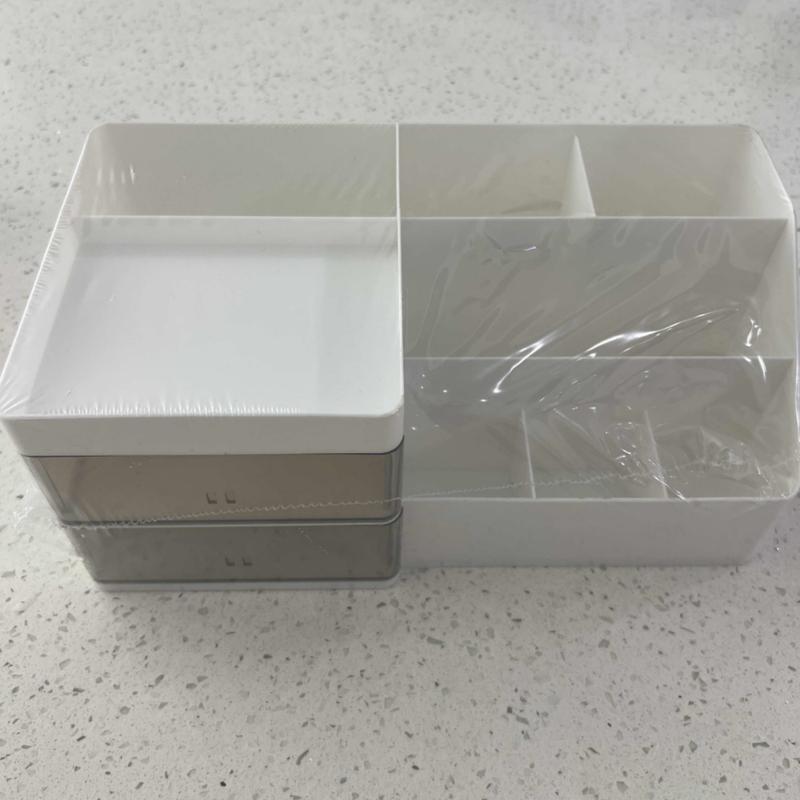 White Plastic Makeup Organizer with Sliding Storage Drawer for Home Office School  Drawer Storage Holder Box Racks