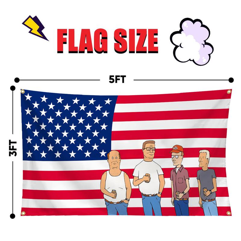 King of the Hill TV show America Flag 3x5ft with Grommet Lock Ring Durable Anti-UV Fade Banner for Room College Dorm Outdoor Party Decoration Supplies Funny Flag