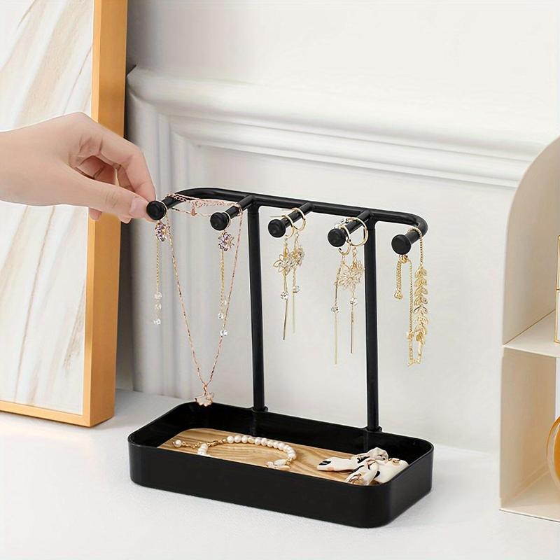 Jewelry Organizer Stand, 1 Count Multipurpose Jewelry Display Stand with Hooks & Tray, Desktop Jewelry Storage Rack for Home Office