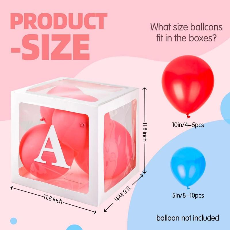 Boxes with 4 count Letters for Shower White Clear Balloon Box Blocks Gender Reveal Decorations and Birthday Party