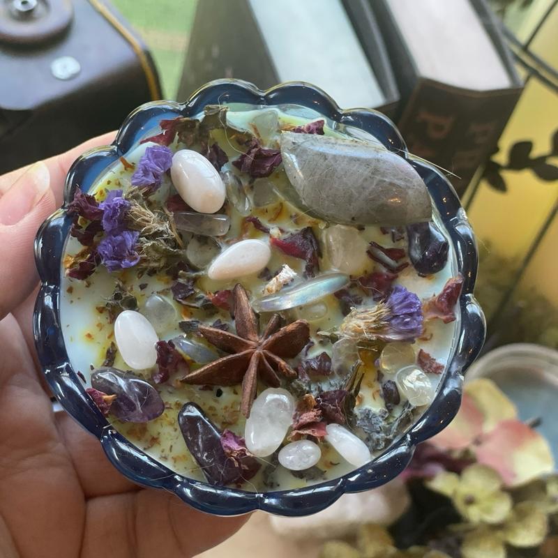 Crystal and Herb Intention soy Candle witch supplies manifestation magic