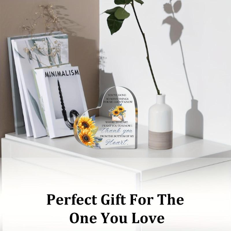 Heart Shaped Acrylic Plaque, Sunflower & Letter Pattern Decorative Plaque, Home Decor Supplies for Living Room Bedroom Dining Room