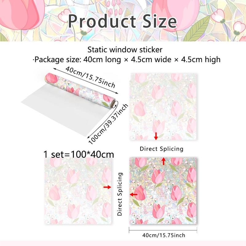 Tulip Pattern Window Sticker, 1 Roll Double-sided Visible Static Window Sticker, Decorative Sticker for Home Window