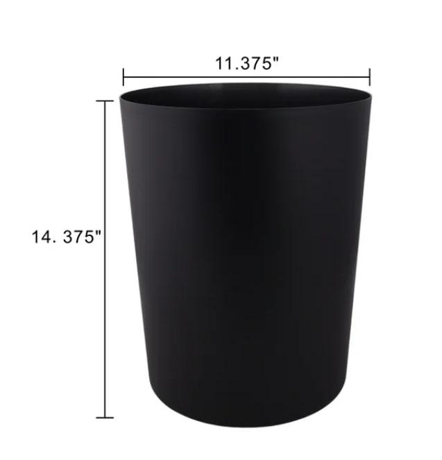 stays 5 Gallon Trash Can, Plastic Office Trash Can, Black Matte