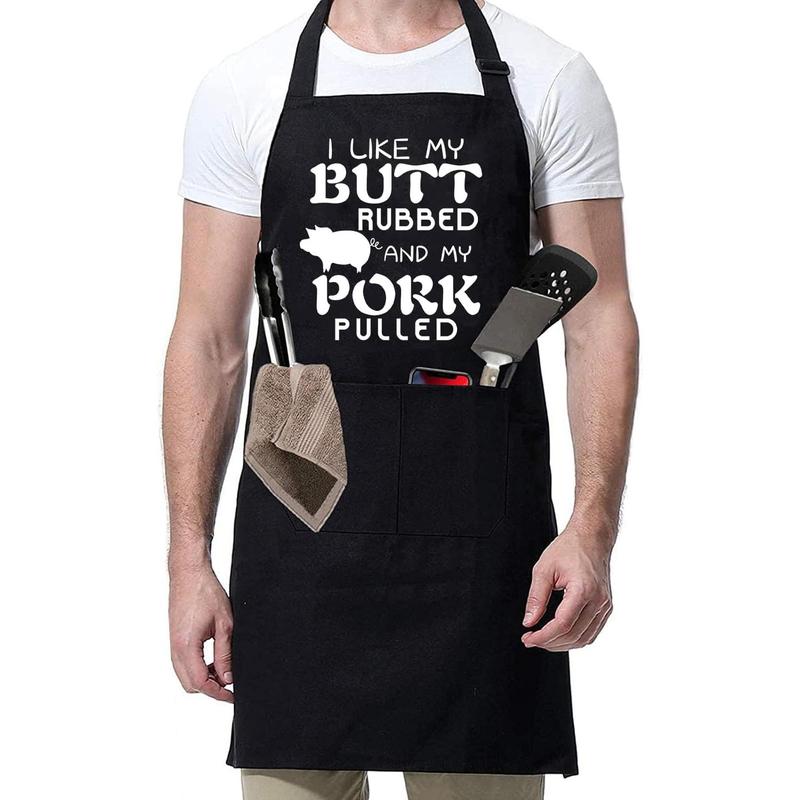 Funny BBQ Black Chef Aprons for Men, Grill Apron Adjustable  Cooking Aprons with Pocket Waterproof Oil Proof Valentine's Day Birthday