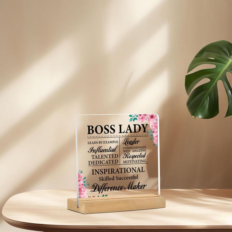 Flower Pattern Boss Lady Acrylic Desktop Ornament, 1 Count Modern Simple Desktop Decoration for Home Office, Gift for Boss Lady