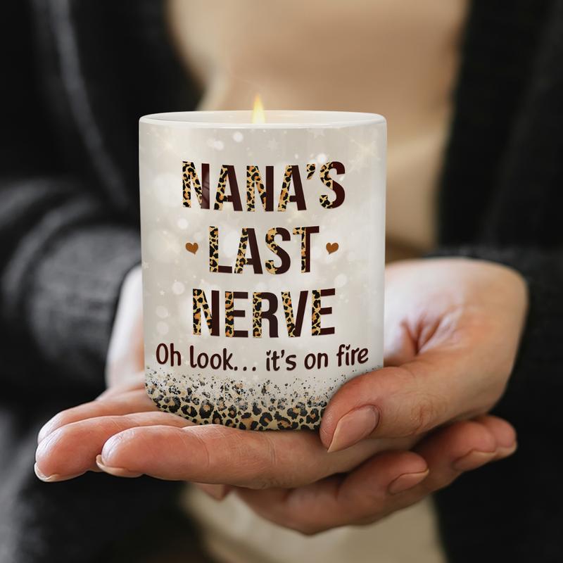 Ceramic Jar Scented Candle for Grandma - Nana's Last Nerve - Funny Candles Gifts for Grandmas Nana on Birthday Christmas Valentines - Gift from Granddaughter Grandson