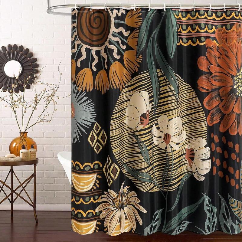 Tropical Plant Pattern Shower Curtain Decoration, Waterproof Shower Partition Curtain, Bathroom Decor Curtain, Bathroom Accessories, Bathroom Decor Set