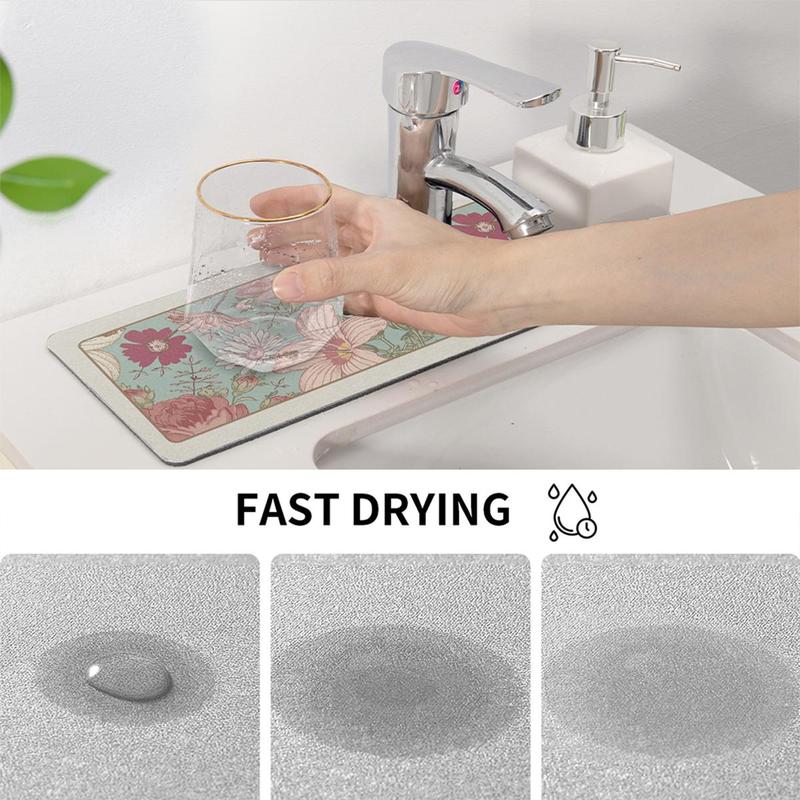 Rose Pattern Sink Mat, Non-slip Kitchen Sink Splash Proof Mat, Kitchen Sink Drip Mat, Bathroom Sink Mat, Countertop Drying Mat for Kitchen Bathroom