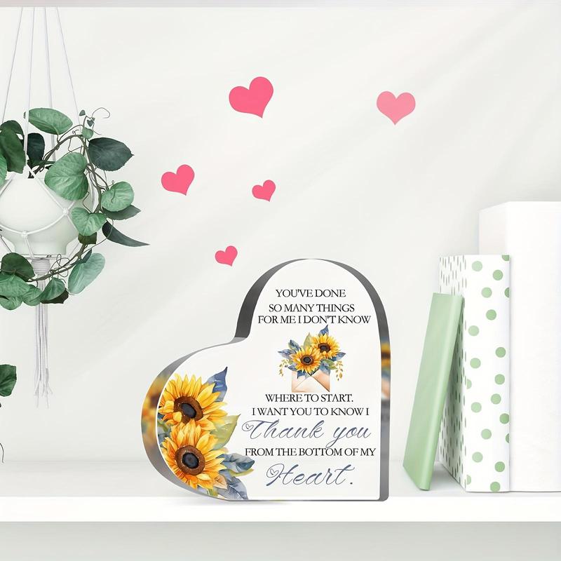 Heart Shaped Acrylic Plaque, Sunflower & Letter Pattern Decorative Plaque, Home Decor Supplies for Living Room Bedroom Dining Room