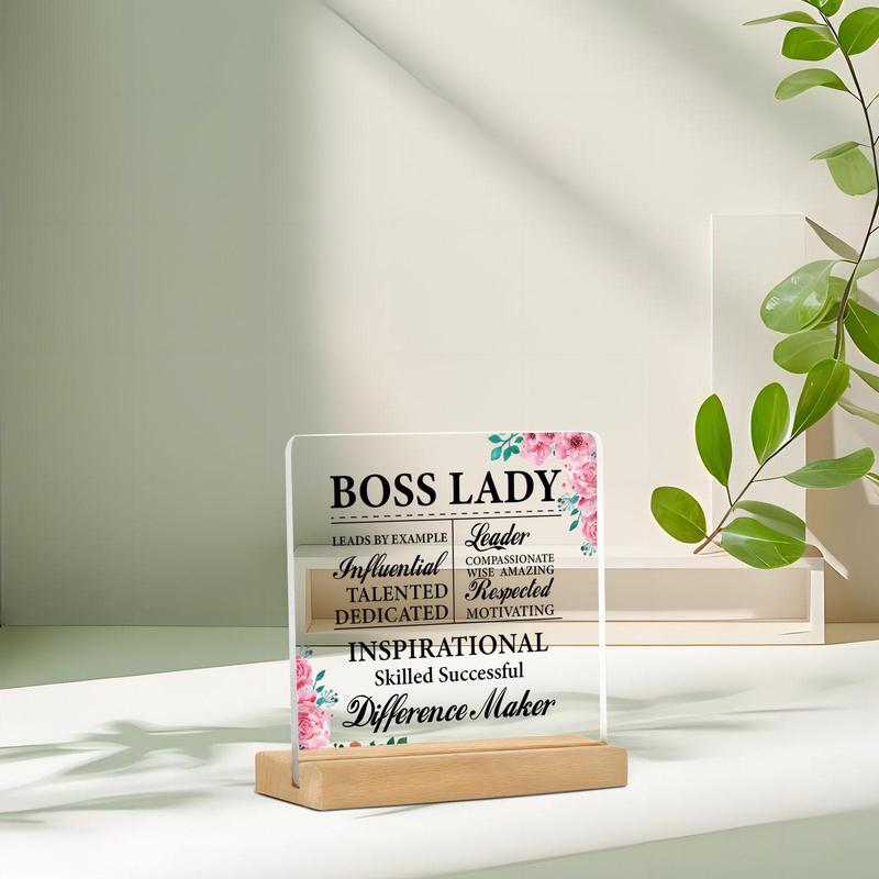 Flower Pattern Boss Lady Acrylic Desktop Ornament, 1 Count Modern Simple Desktop Decoration for Home Office, Gift for Boss Lady